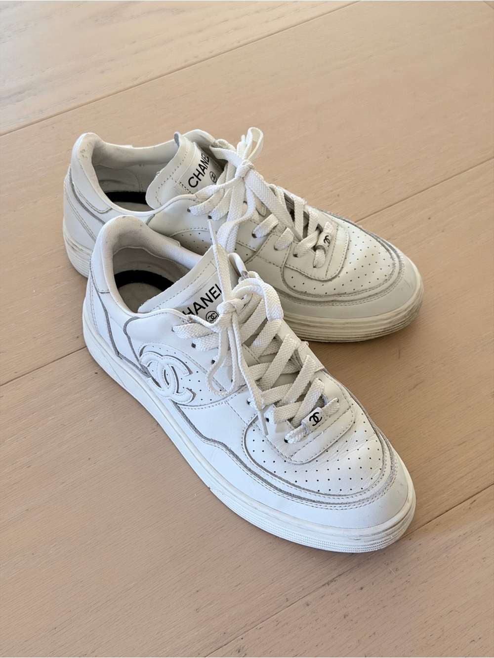 Chanel Interlocking CC Logo Leather Sneakers